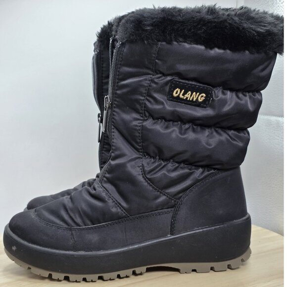 OLANG Size 7 Women's Winter Ski Snow Boots Insulated  Black Faux-Fur Lining GRIP - Picture 1 of 11